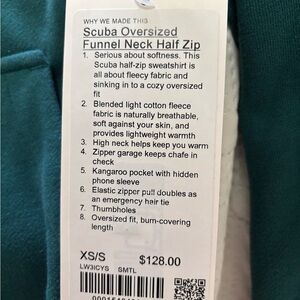 NEW! lululemon athletica Scuba Oversized Funnel Neck Half Zip - Teal XS/S